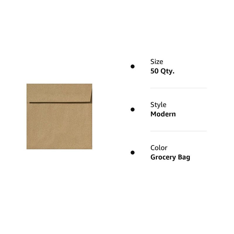 Envelopes.com 6 x 6 Square Envelopes - Grocery Bag (50 Qty) | Perfect for Invitations, Announcements, Greeting Cards, Photos | 8525-GB-50 - Image 3